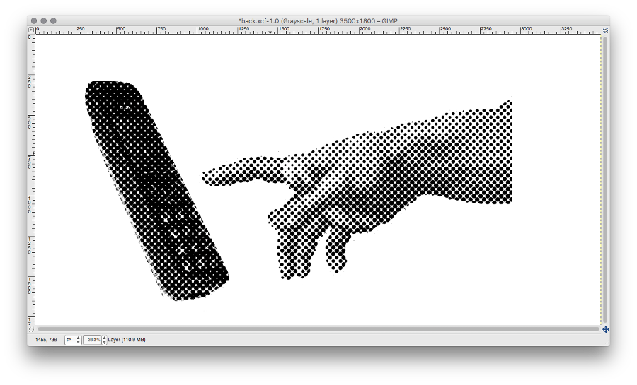 Screenshot showing GIMP with halftone image