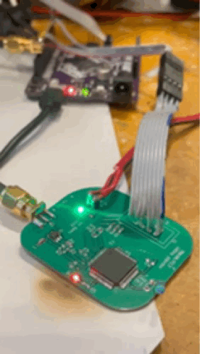 Animated gif of 78K0R Glitch attack hardware with LEDs blinking